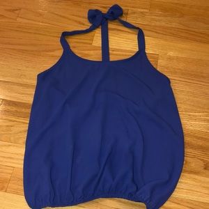 Blue t back top with bow back of neck detail